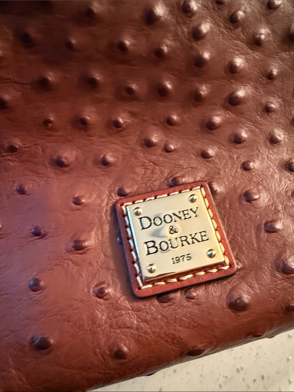 Dooney & Bourke Brown Ostrich-Texture Leather Satchel with Removable Strap - Picture 2 of 10